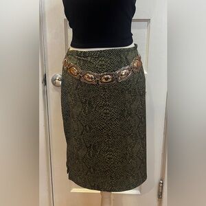 True Vintage 1990’s Patty USA Snakeskin print Skirt Size L Green